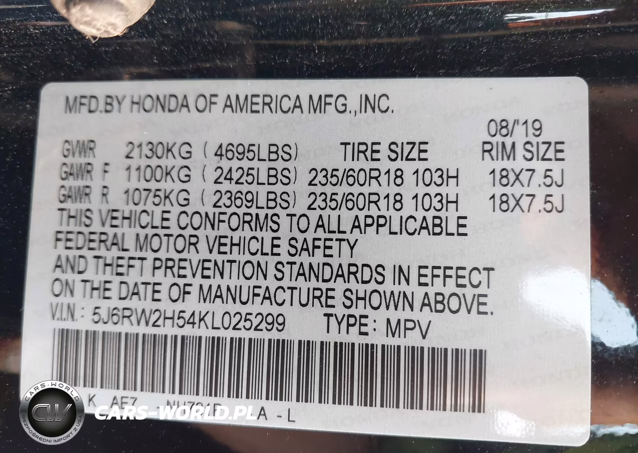 2019 Honda Cr-V Ex VIN:5J6RW2H54KL025299 - 9