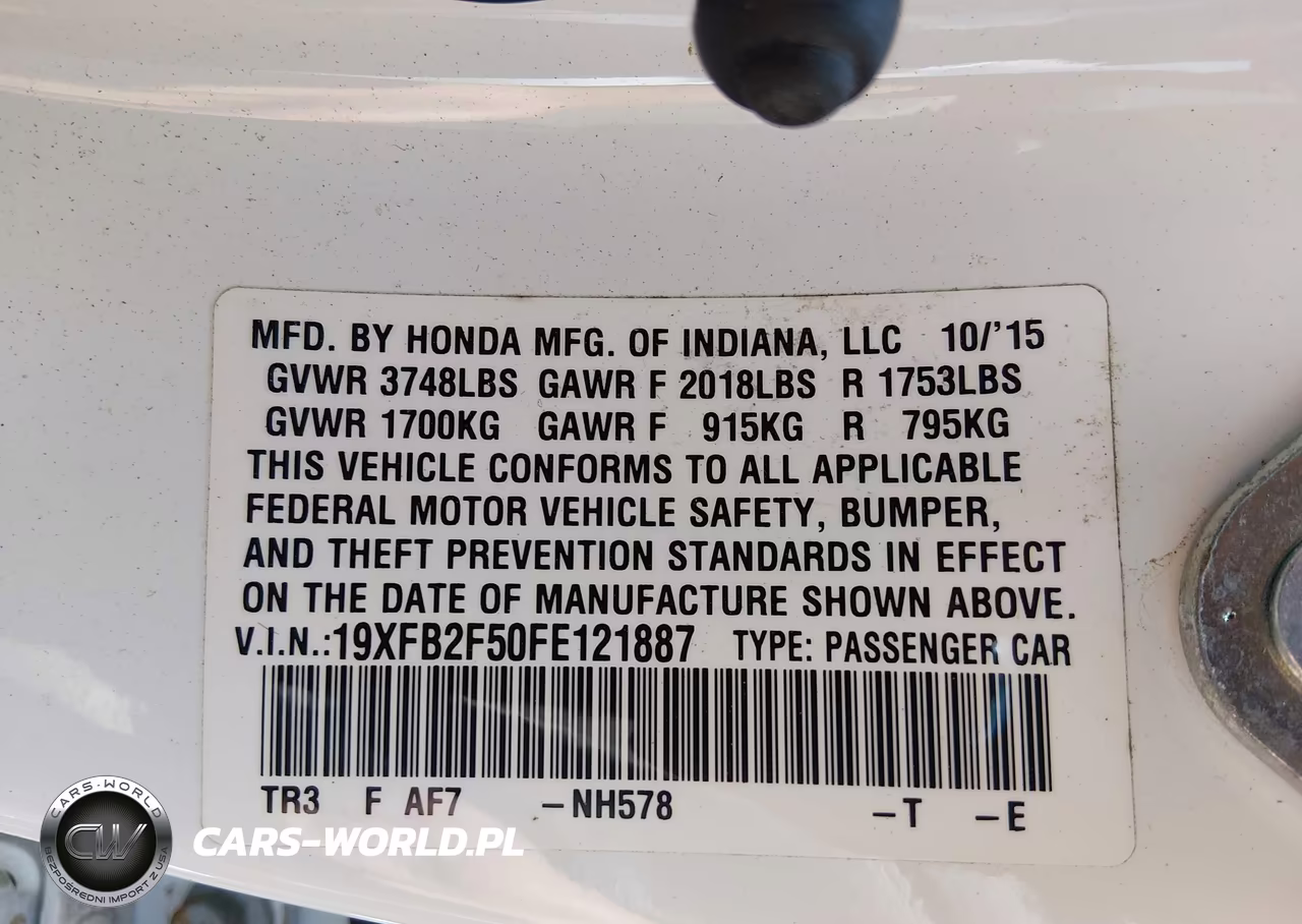 2015 HONDA CIVIC LX VIN:19XFB2F50FE121887 - 9