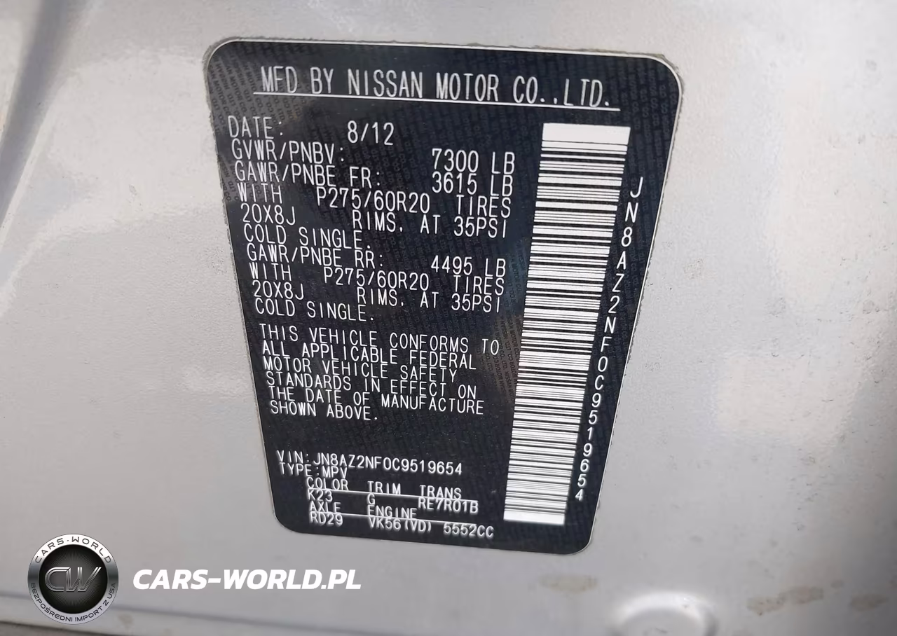 2012 Infiniti Qx56 VIN:JN8AZ2NF0C9519654 - 9