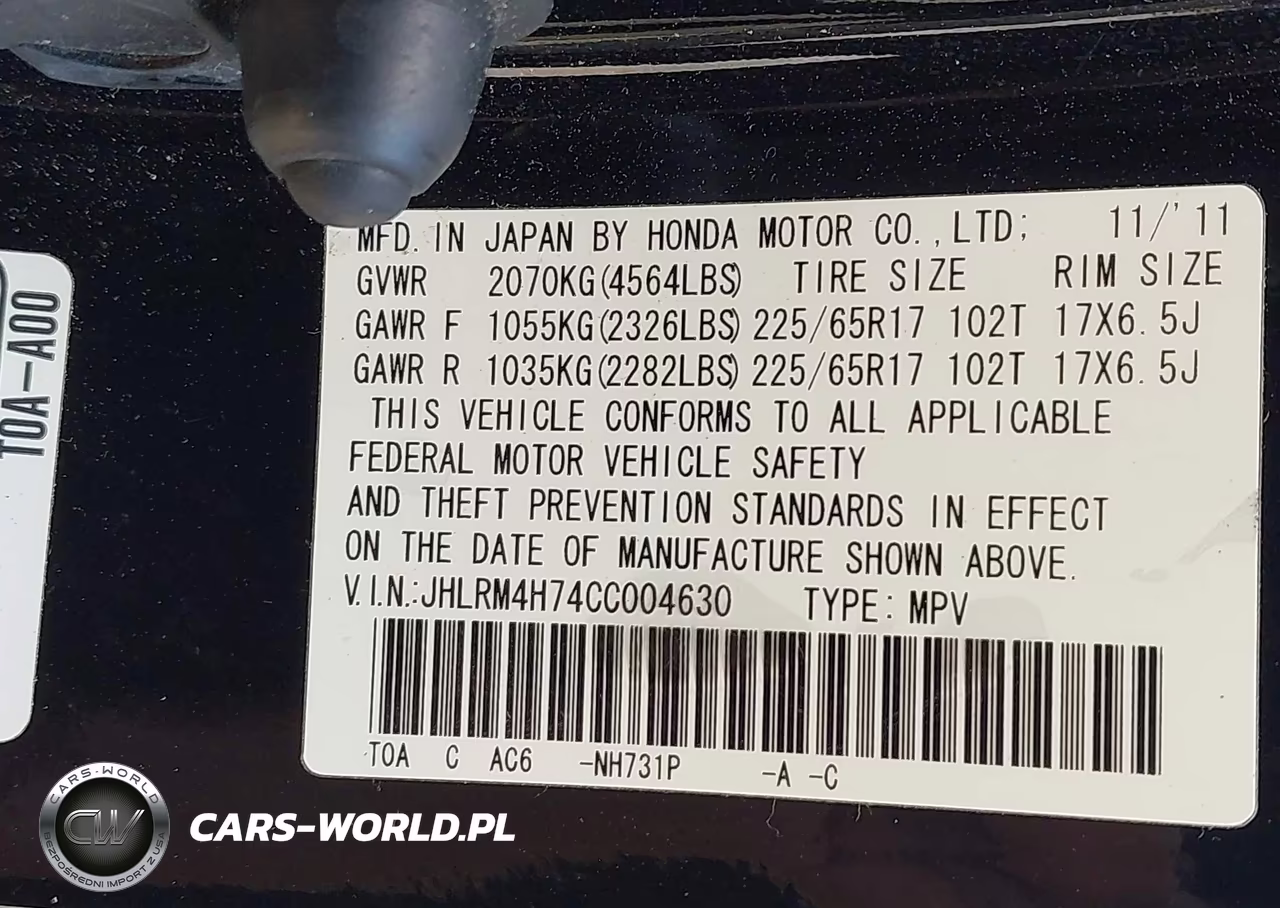 2012 Honda Cr-V Ex-L VIN:JHLRM4H74CC004630 - 9