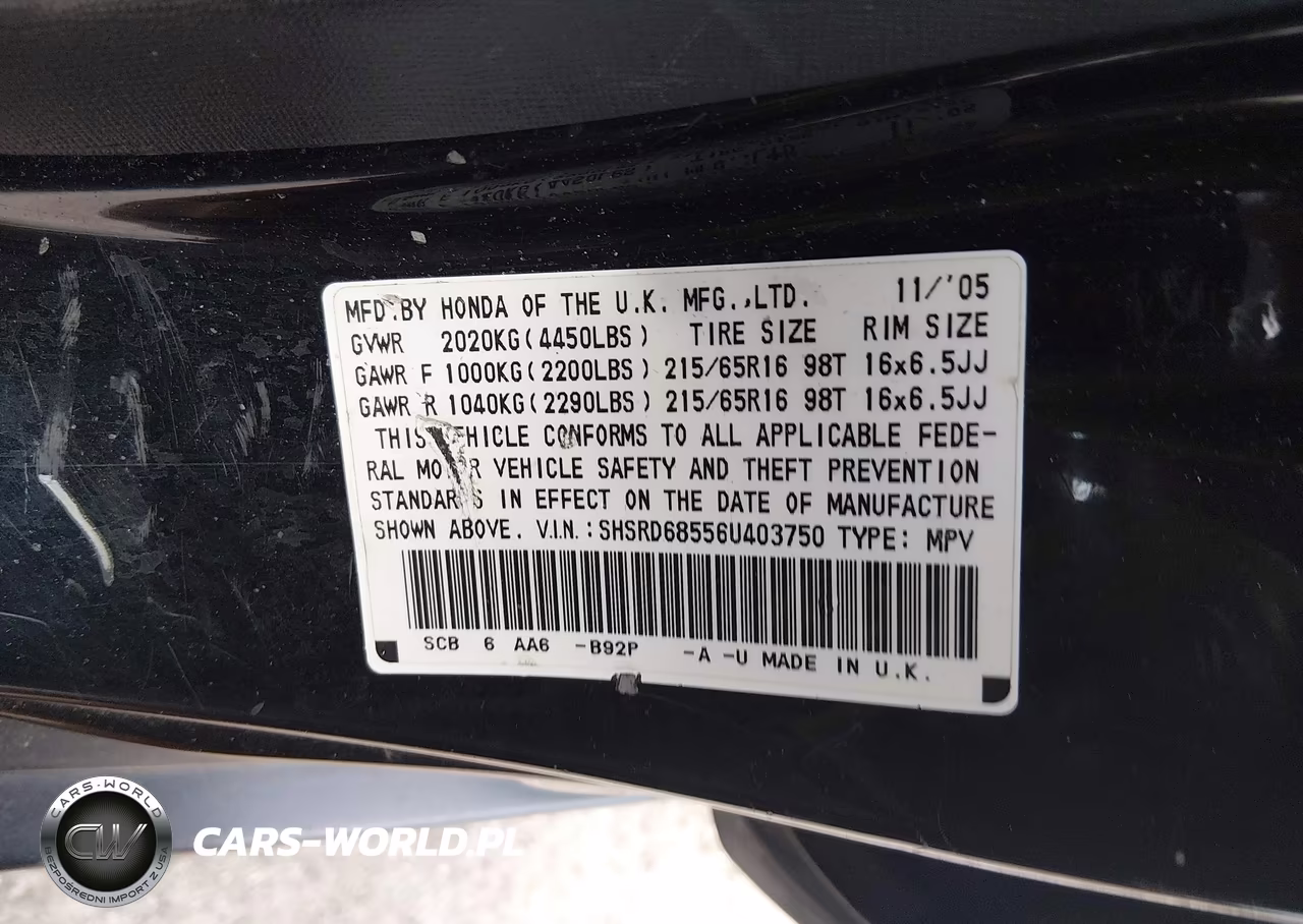 2006 Honda Cr-V Lx VIN:SHSRD68556U403750 - 9