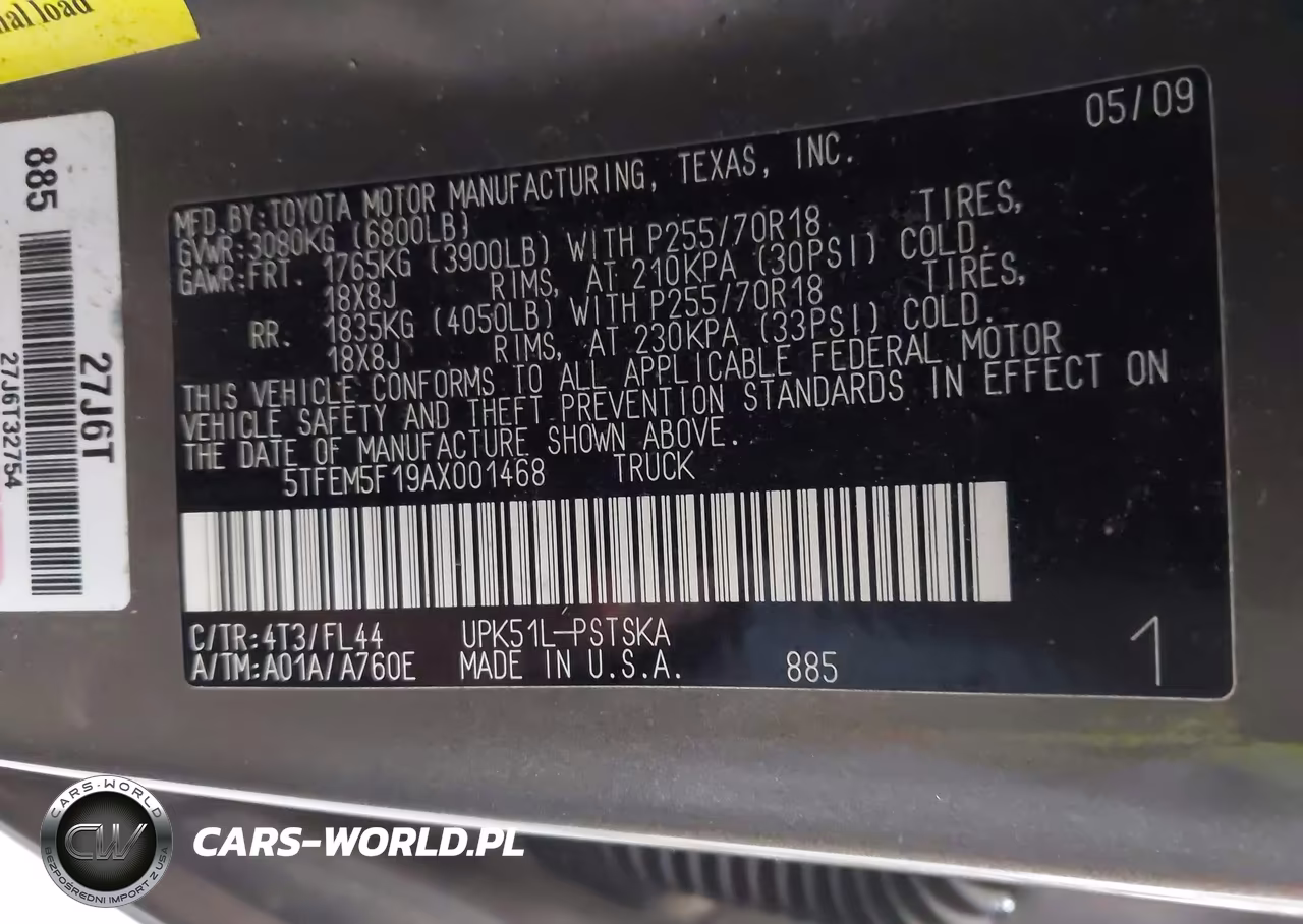 2010 Toyota Tundra Grade 4.6L V8 VIN:5TFEM5F19AX001468 - 9