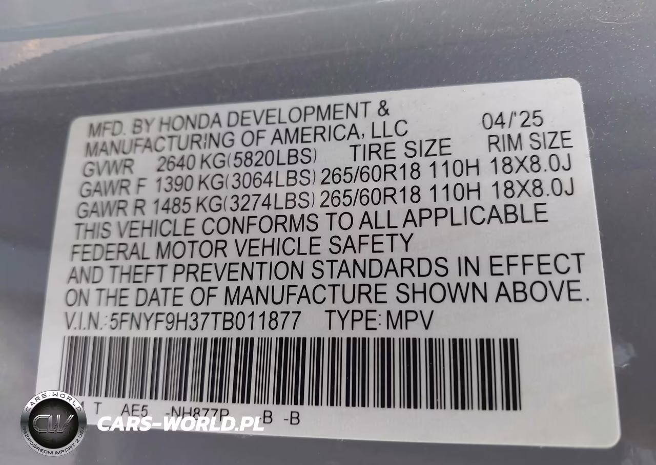 2026 Honda Passport Awd Rtl-Awd Rtl Blackout-Awd Rtl Towing VIN:5FNYF9H37TB011877 - 9