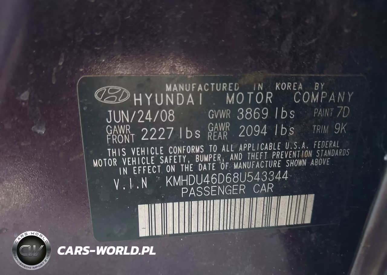 2008 Hyundai Elantra Gls-Se VIN:KMHDU46D68U543344 - 9