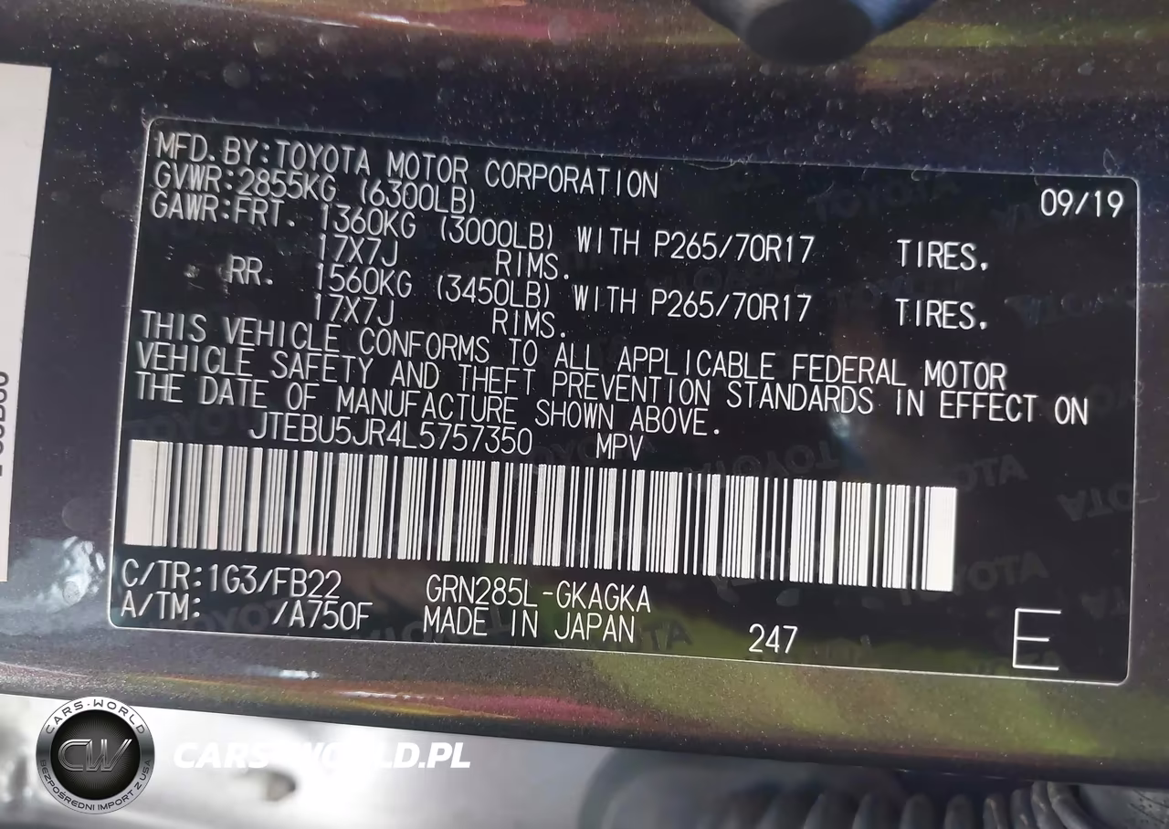2020 Toyota 4Runner Sr5 VIN:JTEBU5JR4L5757350 - 9