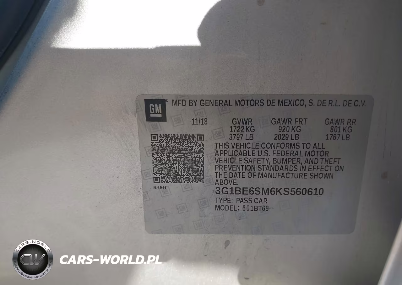 2019 Chevrolet Cruze Lt VIN:3G1BE6SM6KS560610 - 9