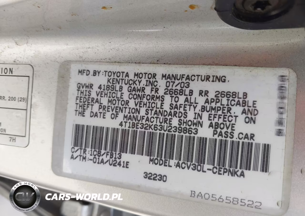 2003 Toyota Camry Le VIN:4T1BE32K63U239863 - 9