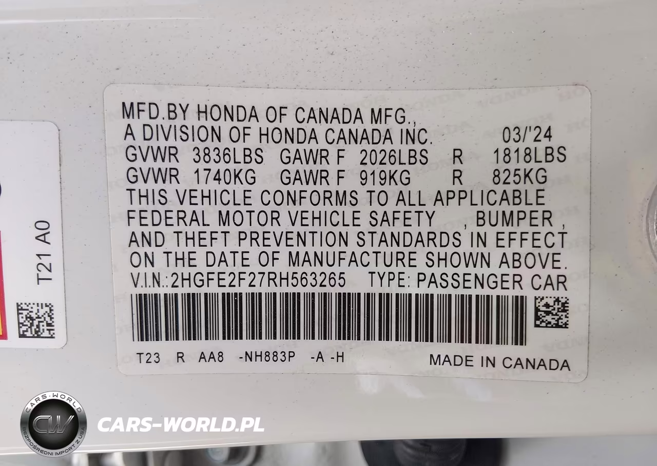 2024 Honda Civic Lx VIN:2HGFE2F27RH563265 - 9