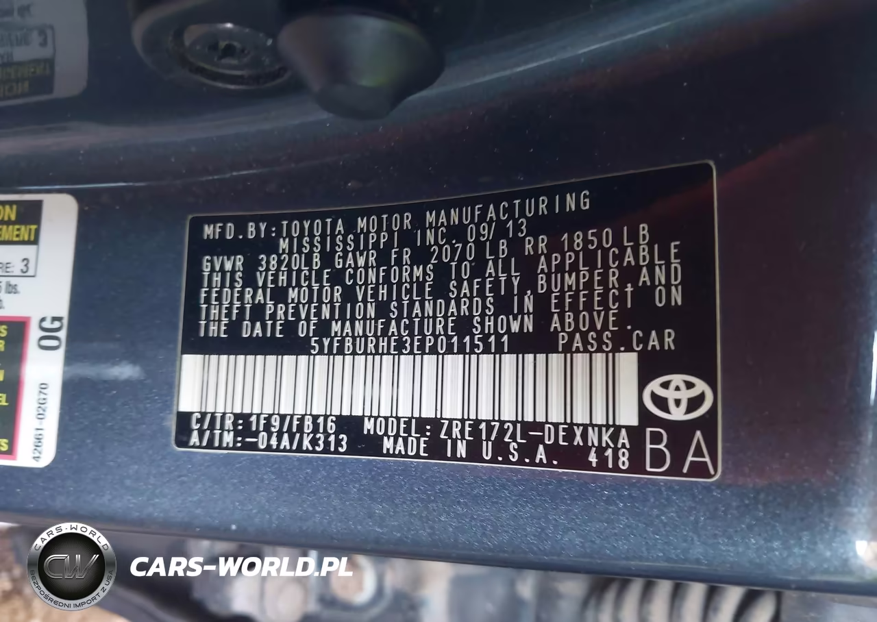 2014 Toyota Corolla Le Plus VIN:5YFBURHE3EP011511 - 9