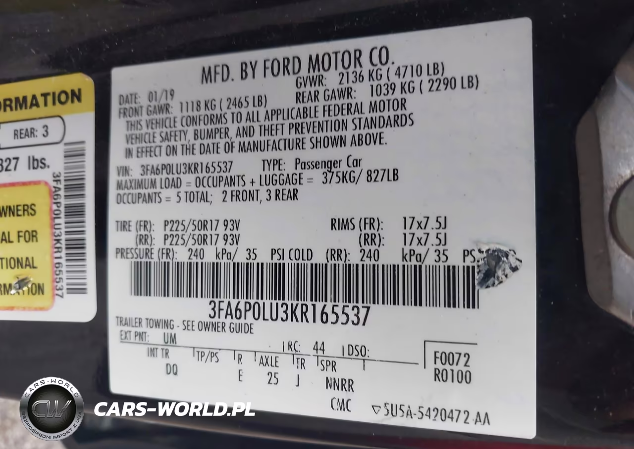 2019 Ford Fusion Hybrid Se VIN:3FA6P0LU3KR165537 - 9