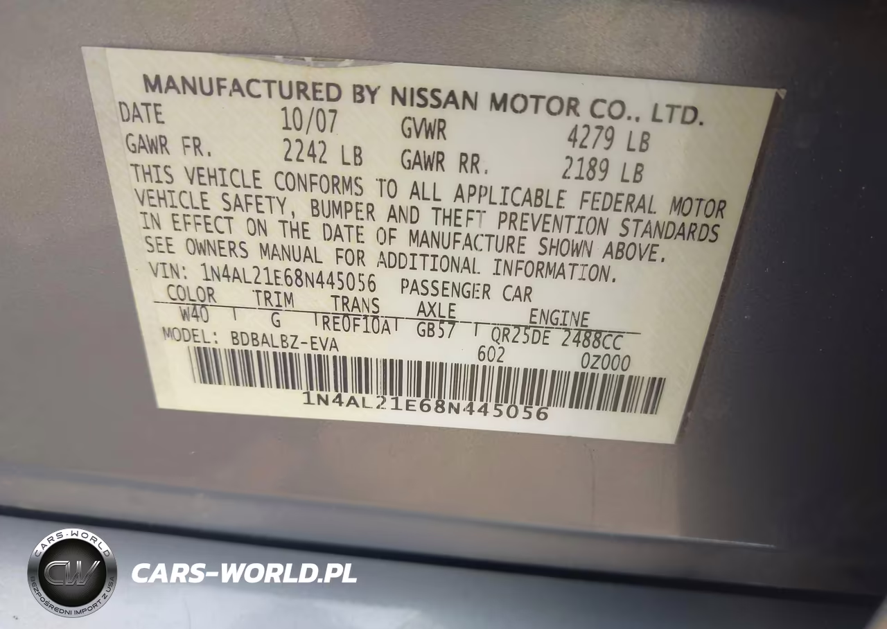 2008 Nissan Altima 2.5 Sl VIN:1N4AL21E68N445056 - 9