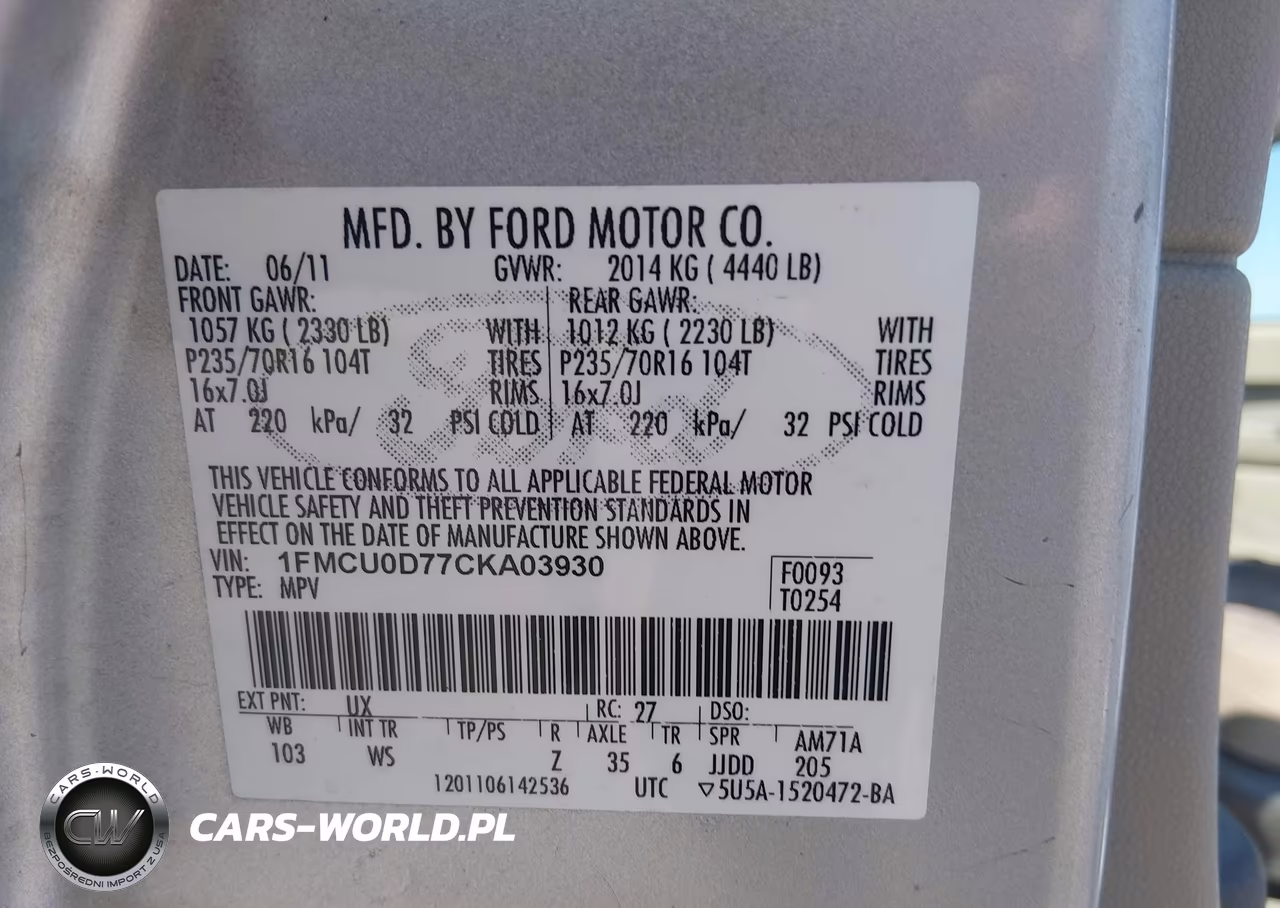 2012 Ford Escape Xlt VIN:1FMCU0D77CKA03930 - 9