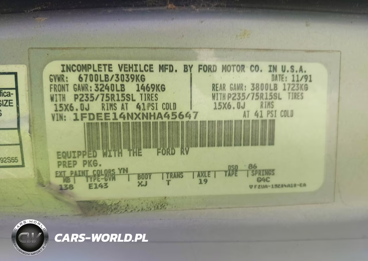 1992 Ford Econoline E150 Van VIN:1FDEE14NXNHA45647 - 9