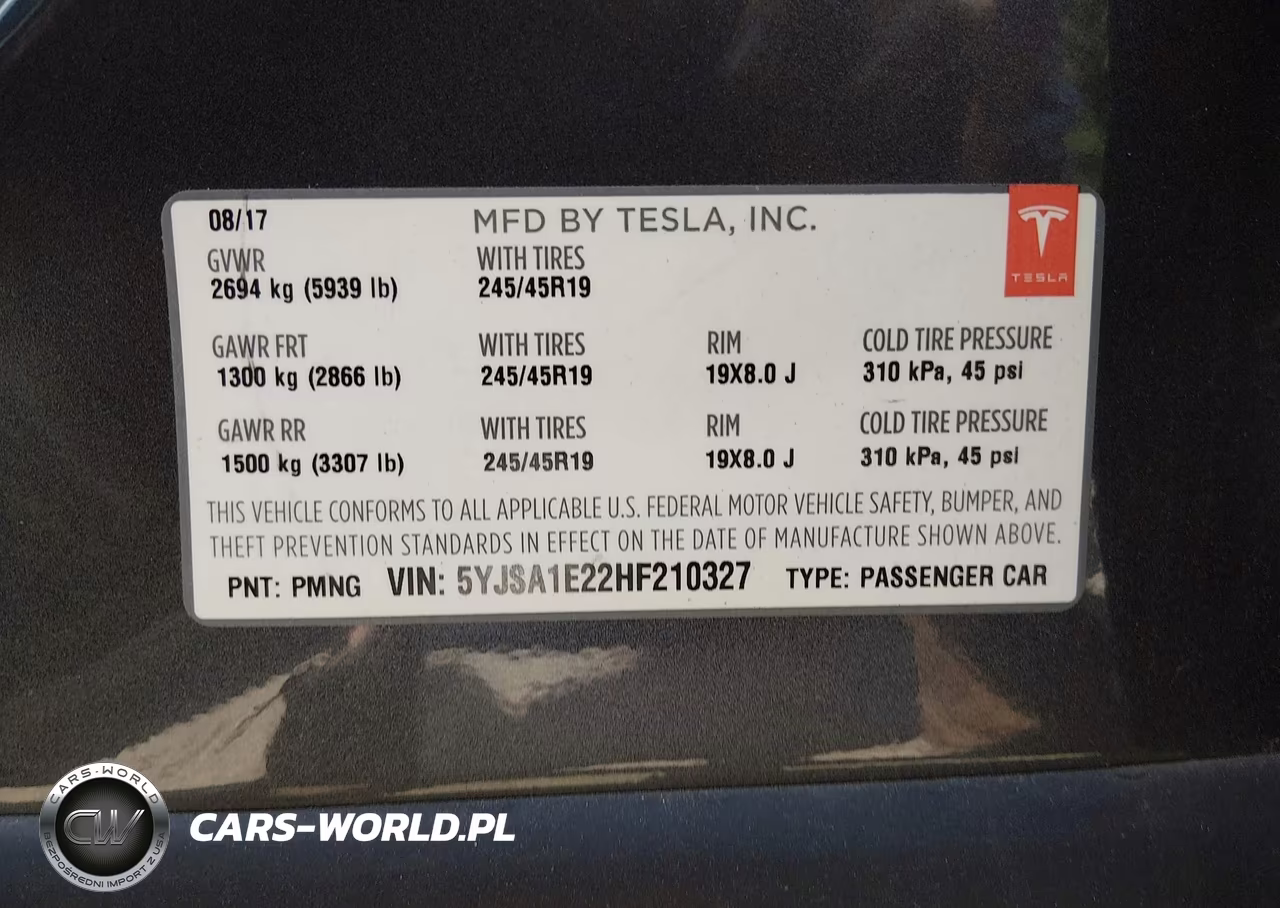 2017 Tesla Model S 100D-60D-75D-90D-P100D VIN:5YJSA1E22HF210327 - 9