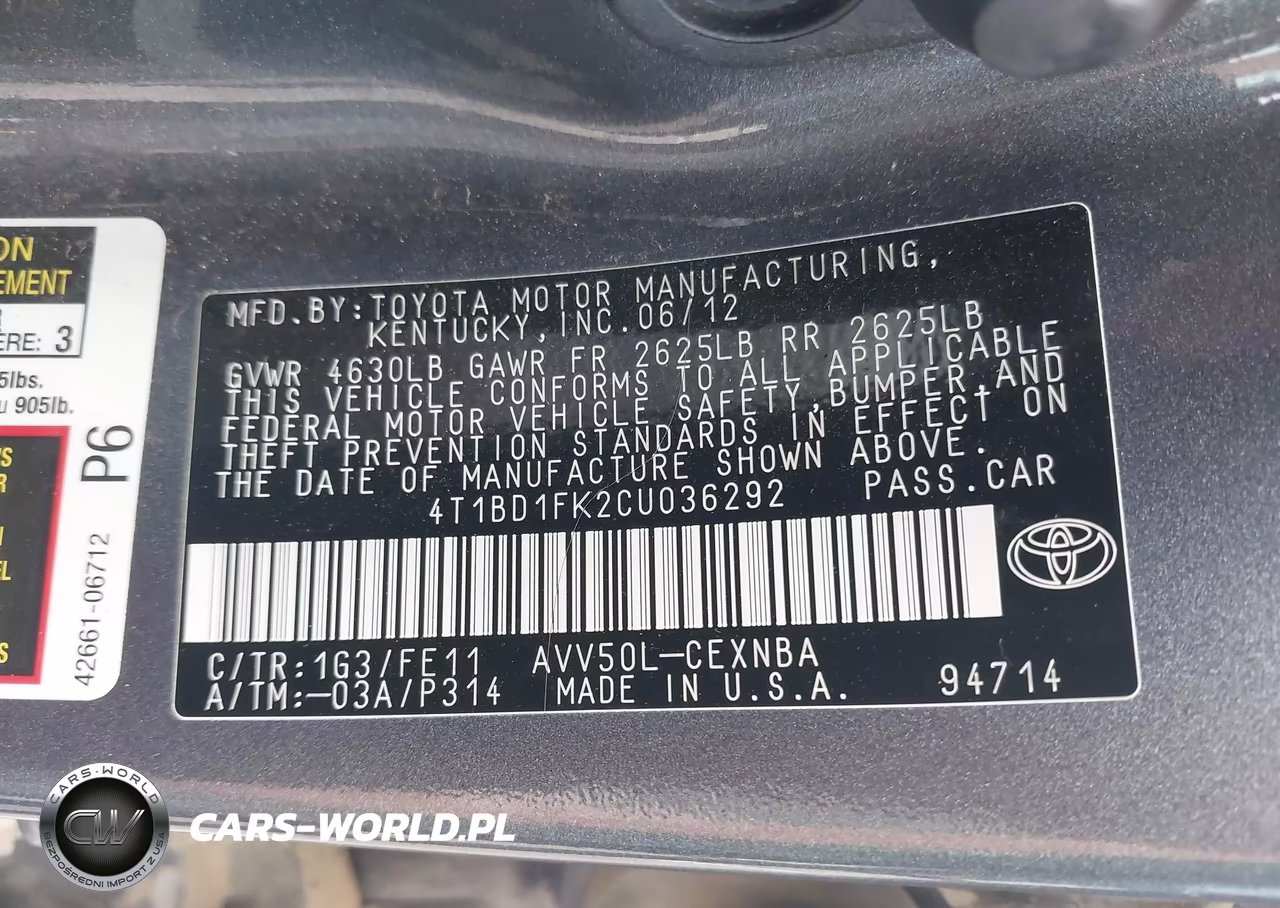 2012 Toyota Camry Hybrid Le VIN:4T1BD1FK2CU036292 - 9