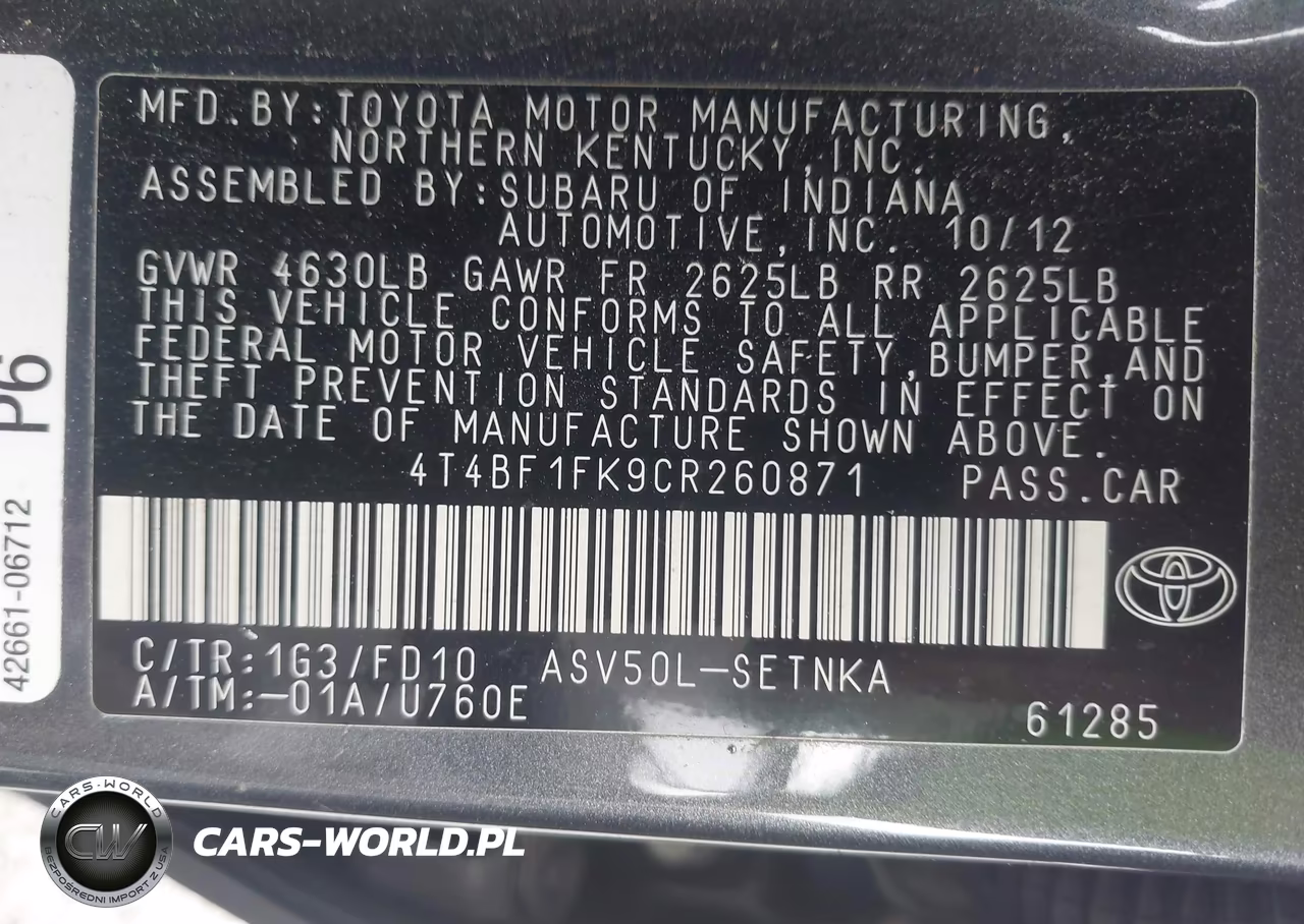 2012 Toyota Camry Le VIN:4T4BF1FK9CR260871 - 9