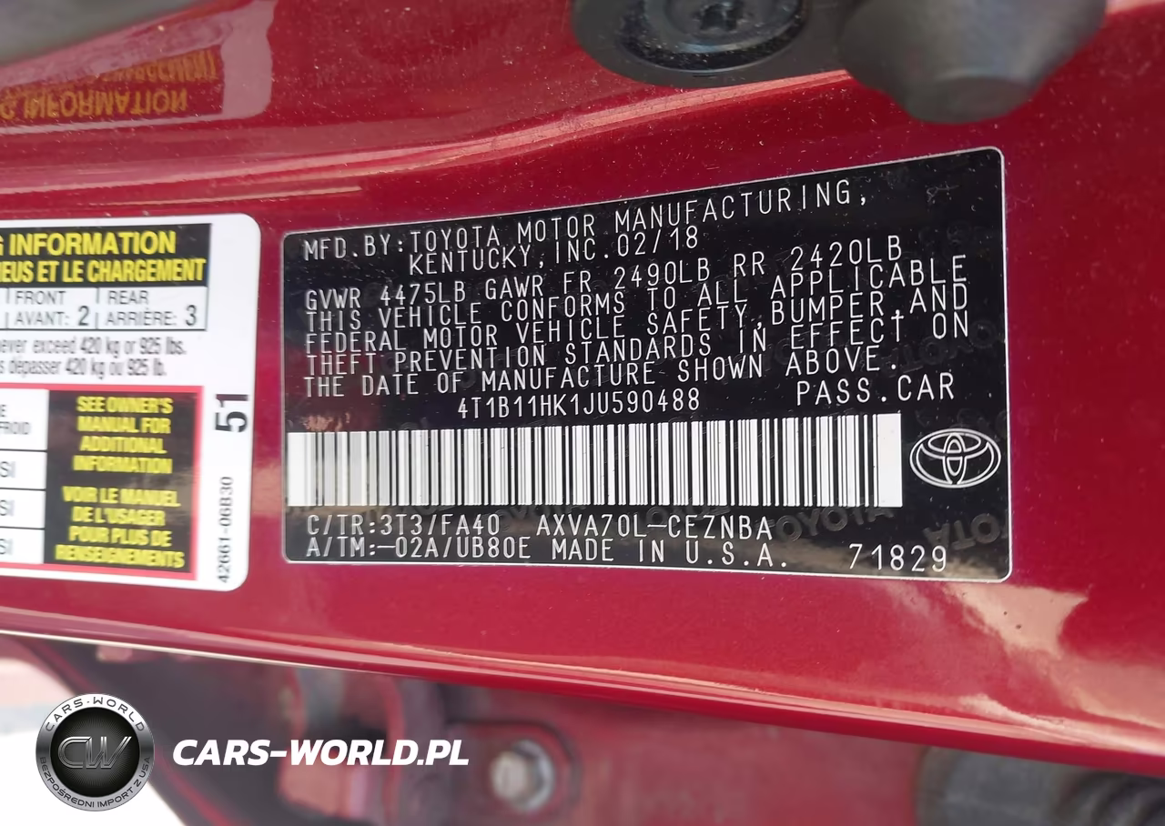 2018 Toyota Camry Le VIN:4T1B11HK1JU590488 - 9