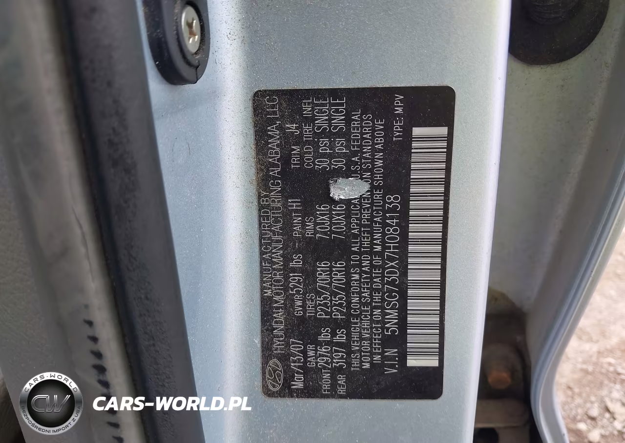 2007 Hyundai Santa Fe Gls VIN:5NMSG73DX7H084138 - 9