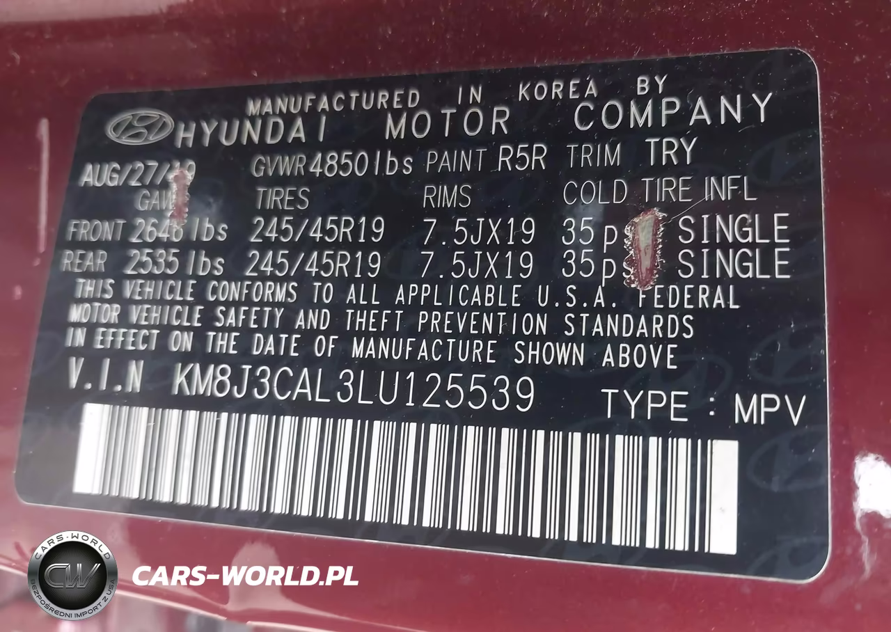 2020 Hyundai Tucson Sport VIN:KM8J3CAL3LU125539 - 9