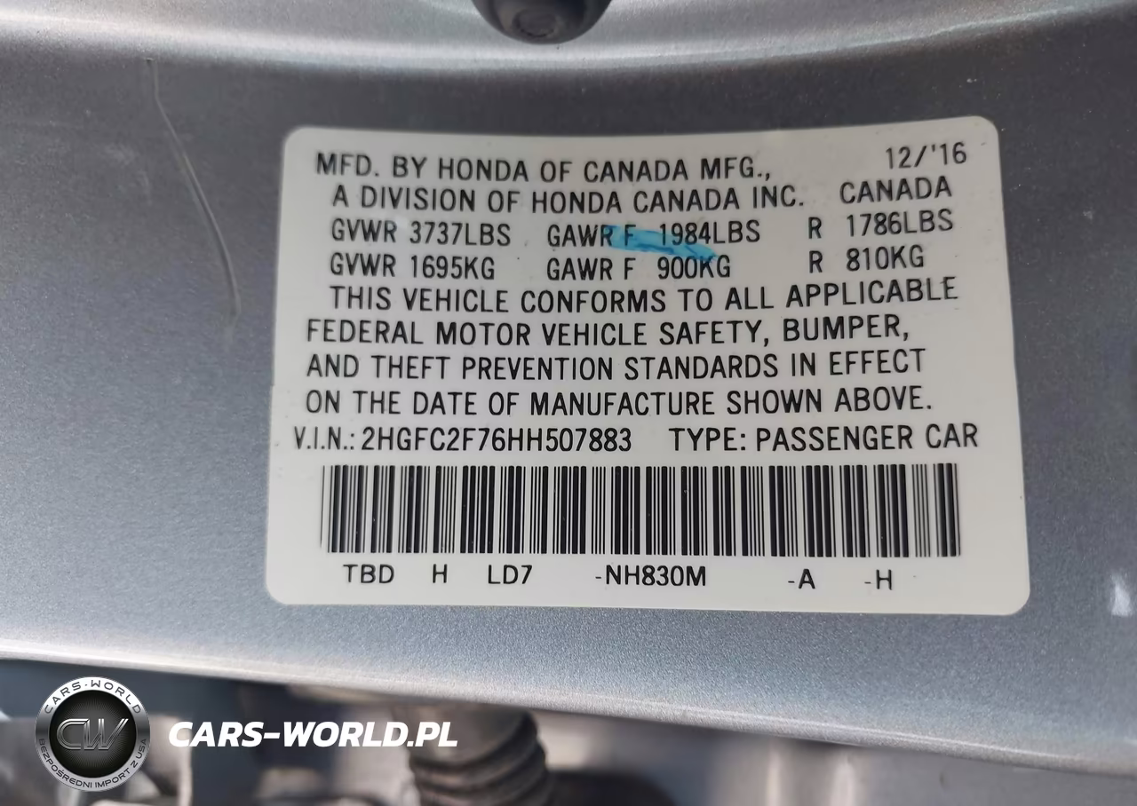 2017 Honda Civic Ex VIN:2HGFC2F76HH507883 - 9