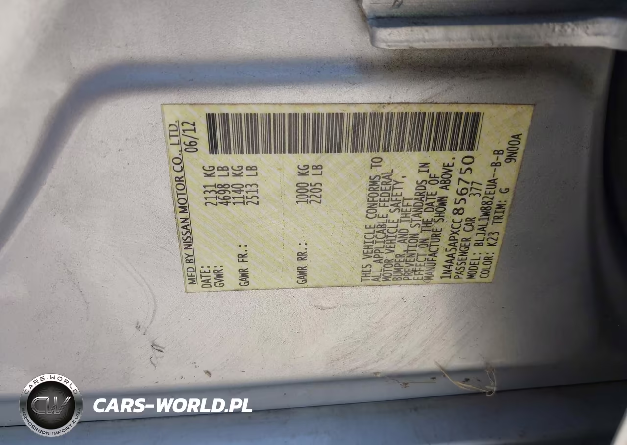 2012 Nissan Maxima 3.5 Sv VIN:1N4AA5APXCC856750 - 9