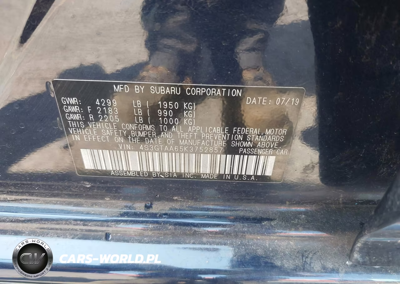 2019 Subaru Impreza 2.0I VIN:4S3GTAA65K3752857 - 9