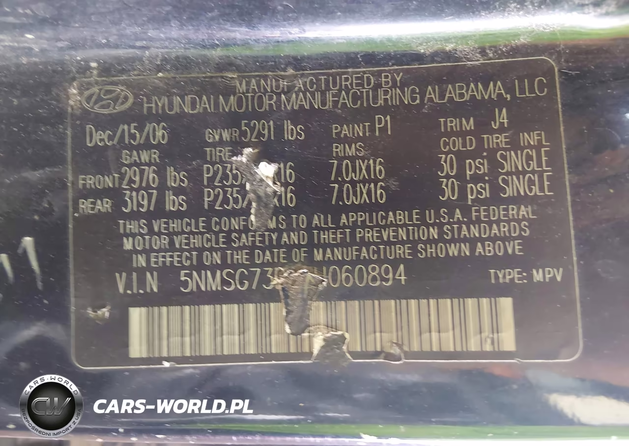 2007 Hyundai Santa Fe Gls VIN:5NMSG73D57H060894 - 9