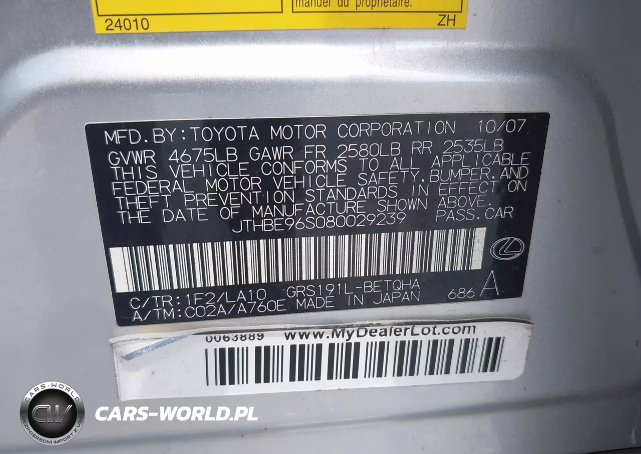 2008 Lexus Gs 350 VIN:JTHBE96S080029239 - 9