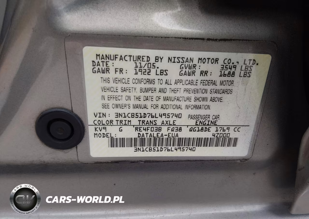 2006 Nissan Sentra 1.8S VIN:3N1CB51D76L495740 - 9