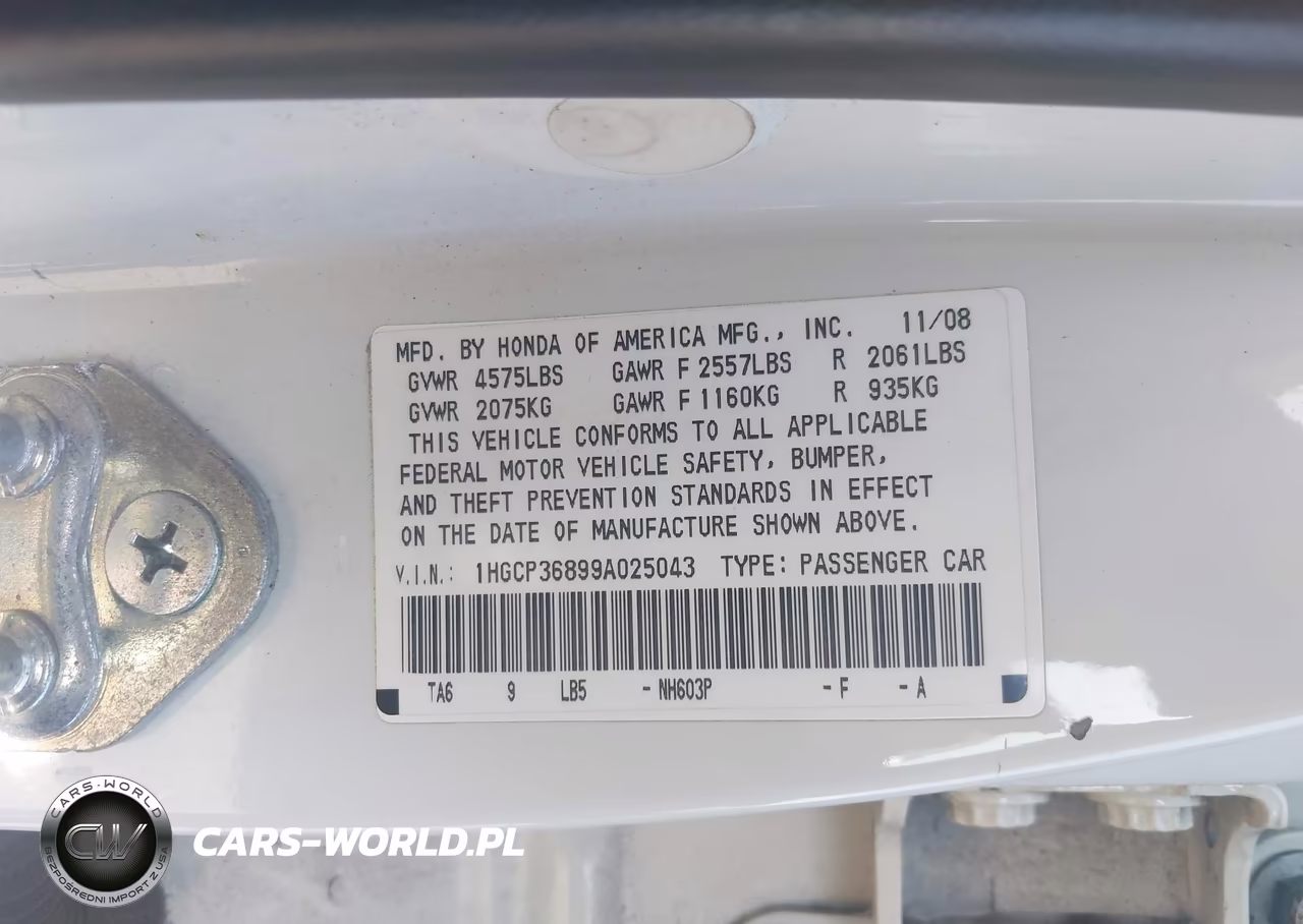 2009 Honda Accord 3.5 Ex-L VIN:1HGCP36899A025043 - 9