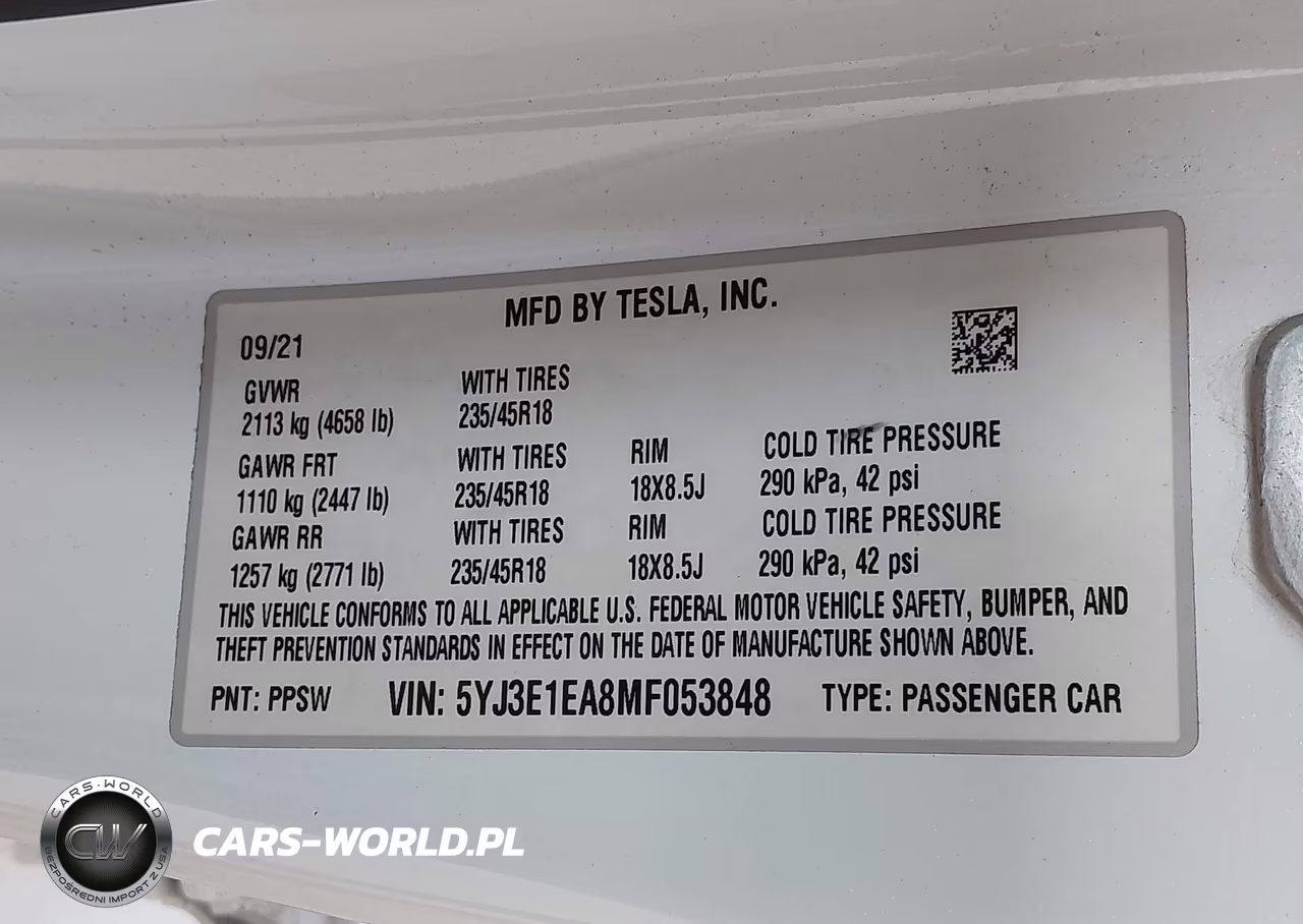 2021 Tesla Model 3 Standard Range Plus Rear-Wheel Drive VIN:5YJ3E1EA8MF053848 - 9