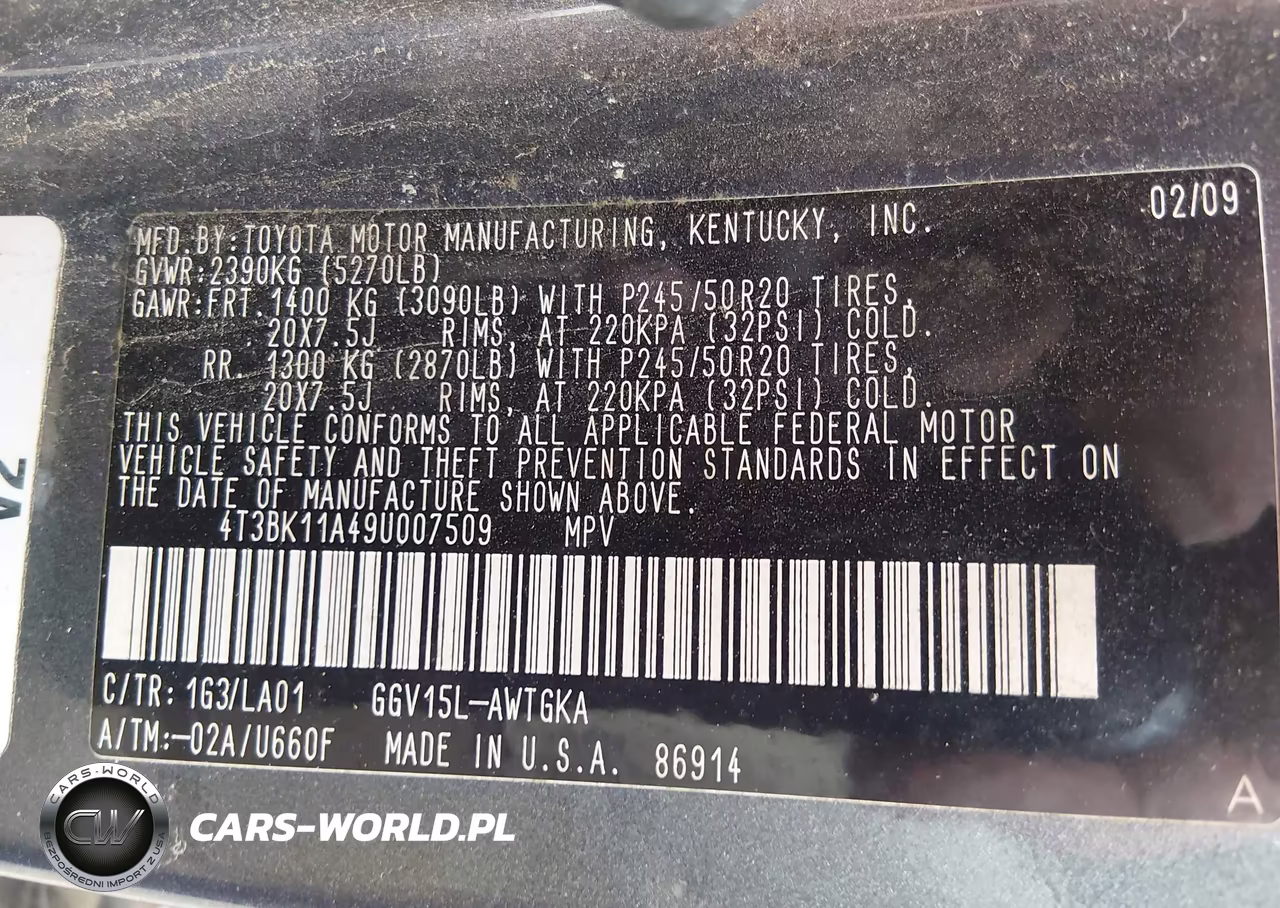 2009 Toyota Venza Base V6 VIN:4T3BK11A49U007509 - 9