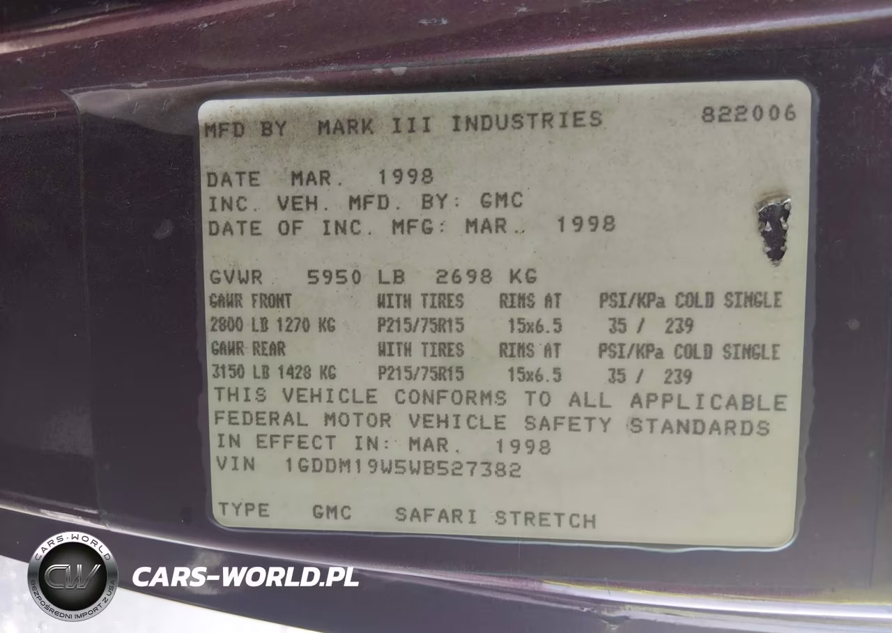 1998 GMC Safari Yf7 VIN:1GDDM19W5WB527382 - 9