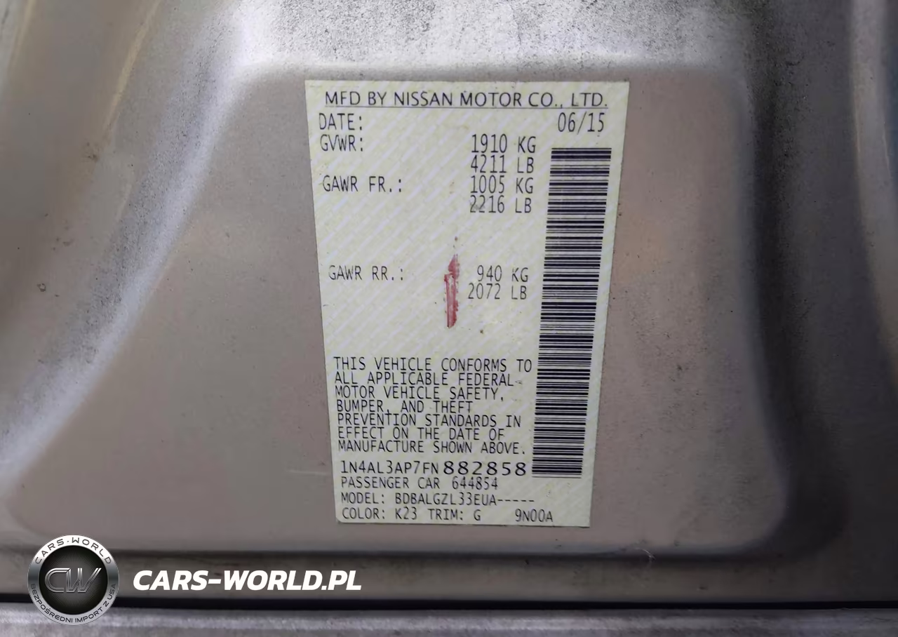 2015 Nissan Altima 2.5-2.5 S-2.5 Sl-2.5 Sv VIN:1N4AL3AP7FN882858 - 9