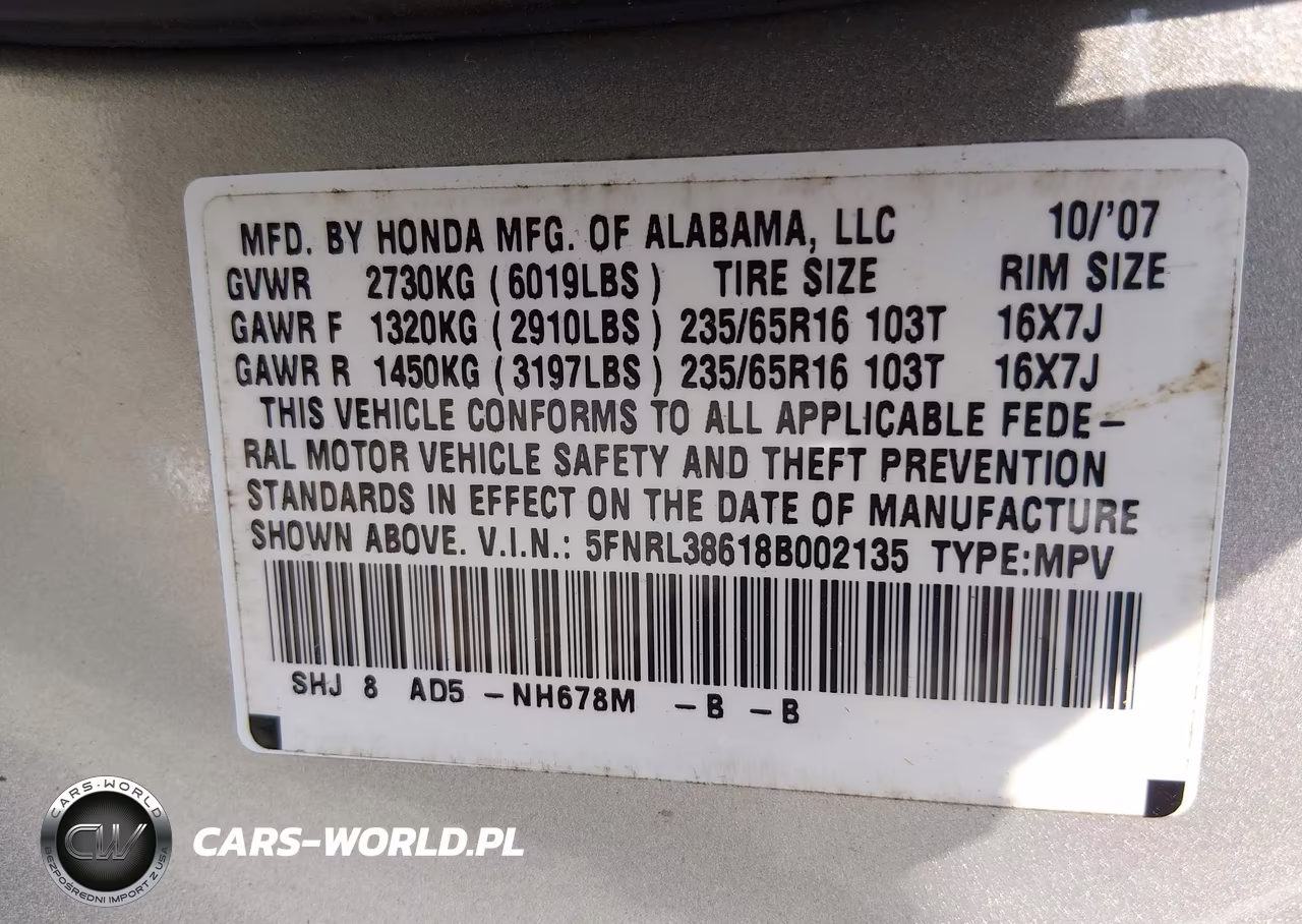 2008 Honda Odyssey Ex-L VIN:5FNRL38618B002135 - 9