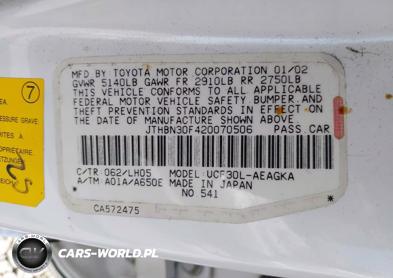 2002 Lexus Ls 430 VIN:JTHBN30F420070506 - 9