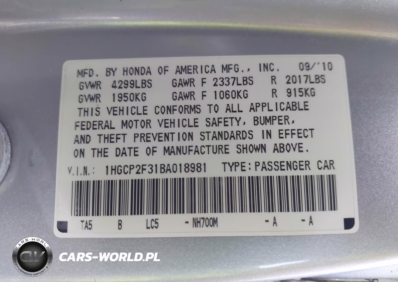 2011 Honda Accord 2.4 Lx VIN:1HGCP2F31BA018981 - 9