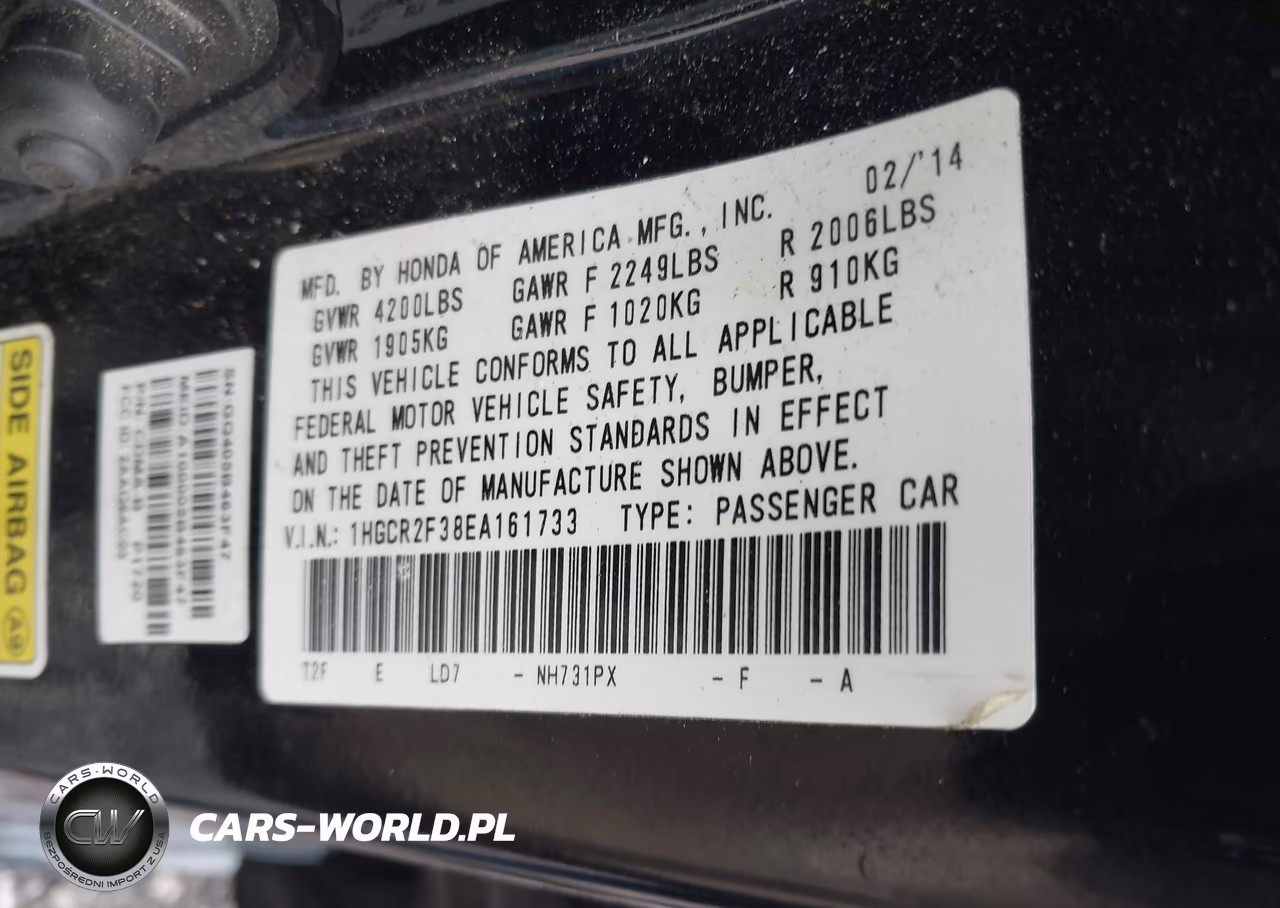 2014 Honda Accord Lx VIN:1HGCR2F38EA161733 - 9