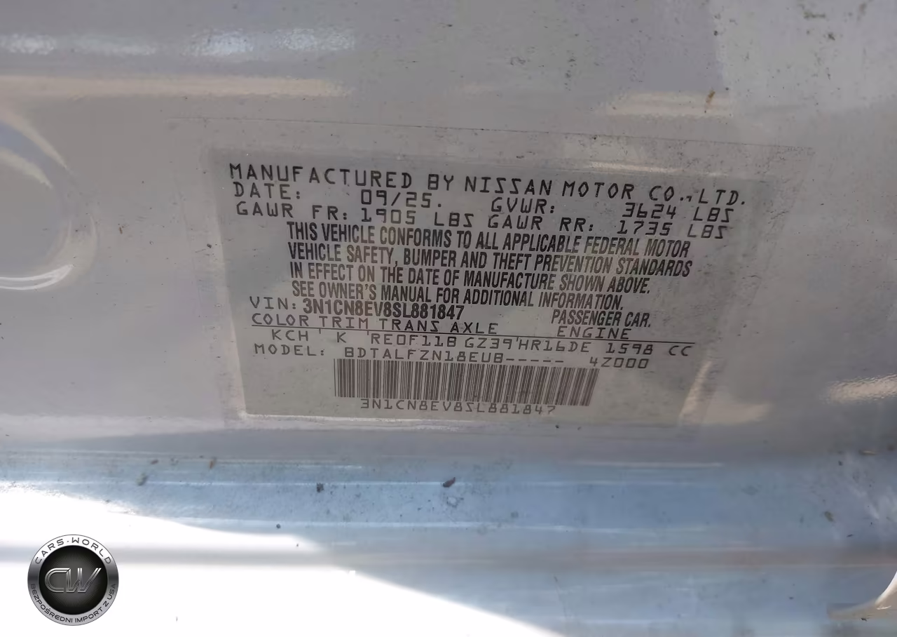 2025 Nissan Versa 1.6 Sv VIN:3N1CN8EV8SL881847 - 9