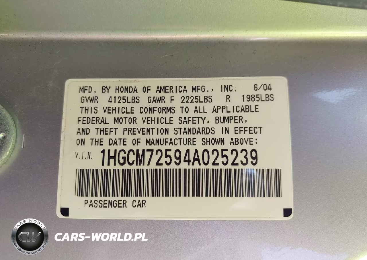 2004 Honda Accord 2.4 Ex VIN:1HGCM72594A025239 - 9