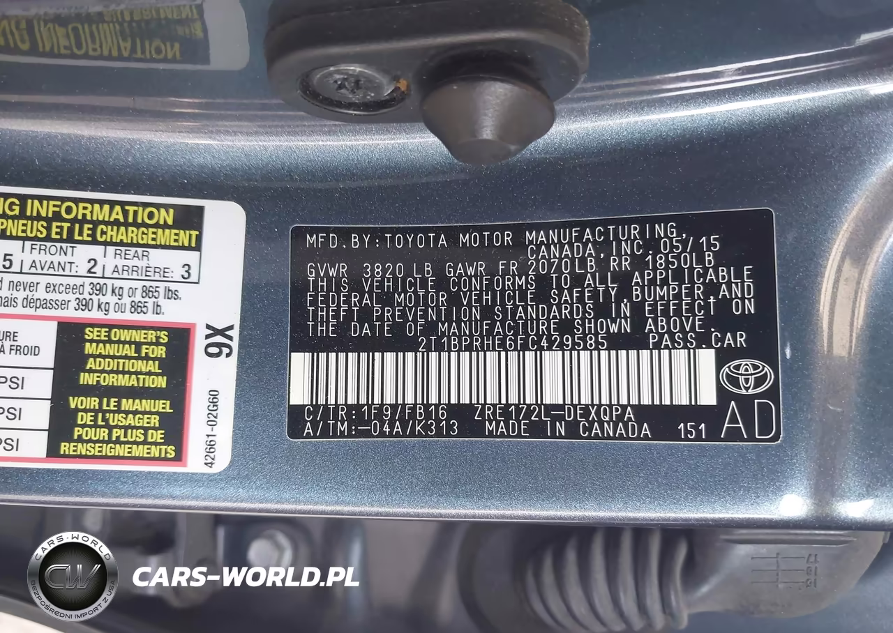 2015 Toyota Corolla Le Eco VIN:2T1BPRHE6FC429585 - 9