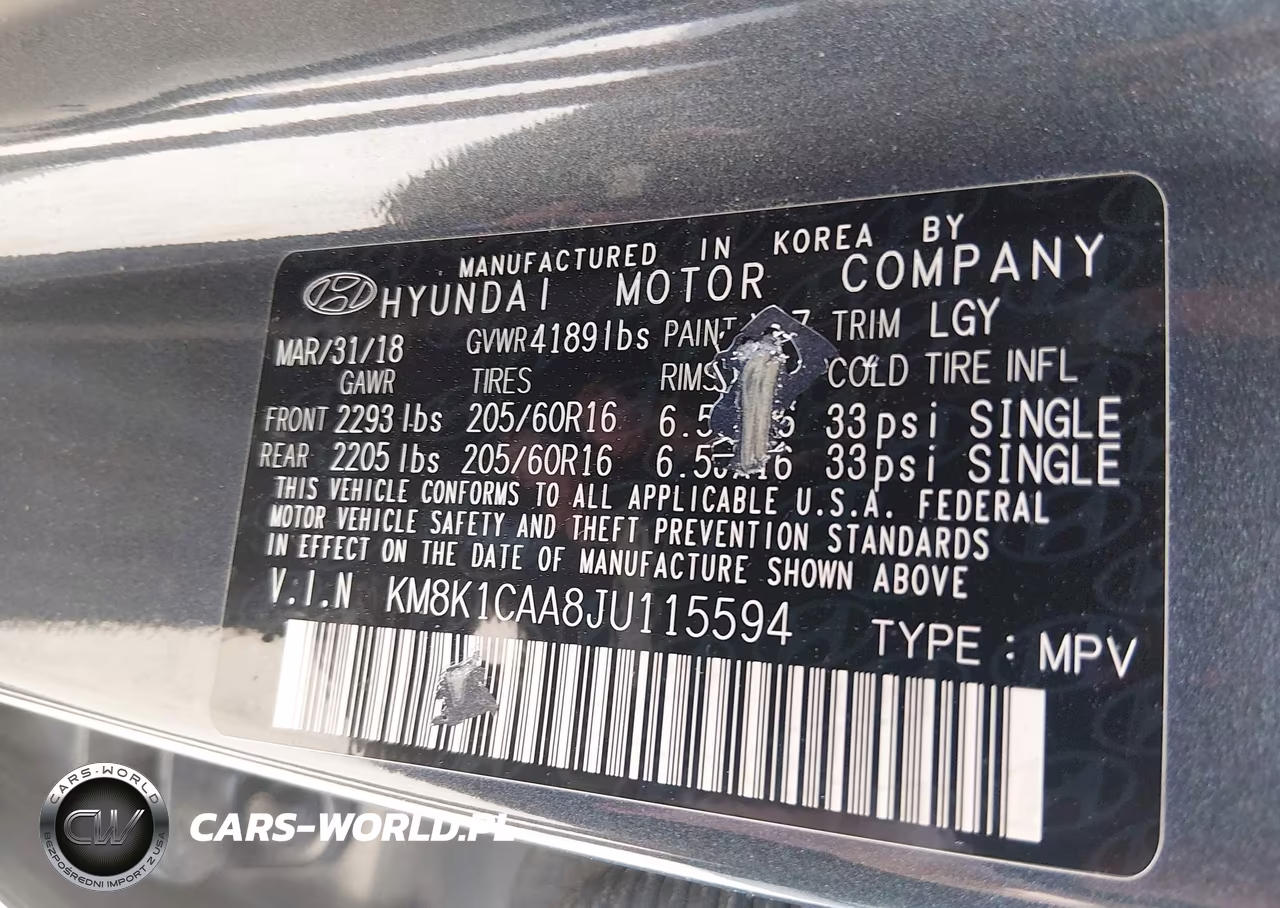 2018 Hyundai Kona Se VIN:KM8K1CAA8JU115594 - 9