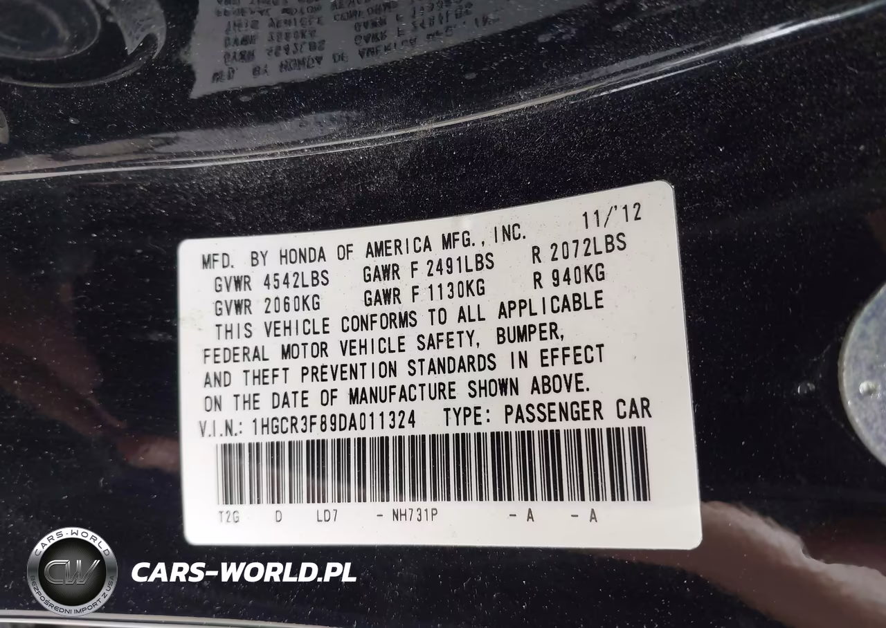 2013 Honda Accord Ex-L V-6 VIN:1HGCR3F89DA011324 - 9