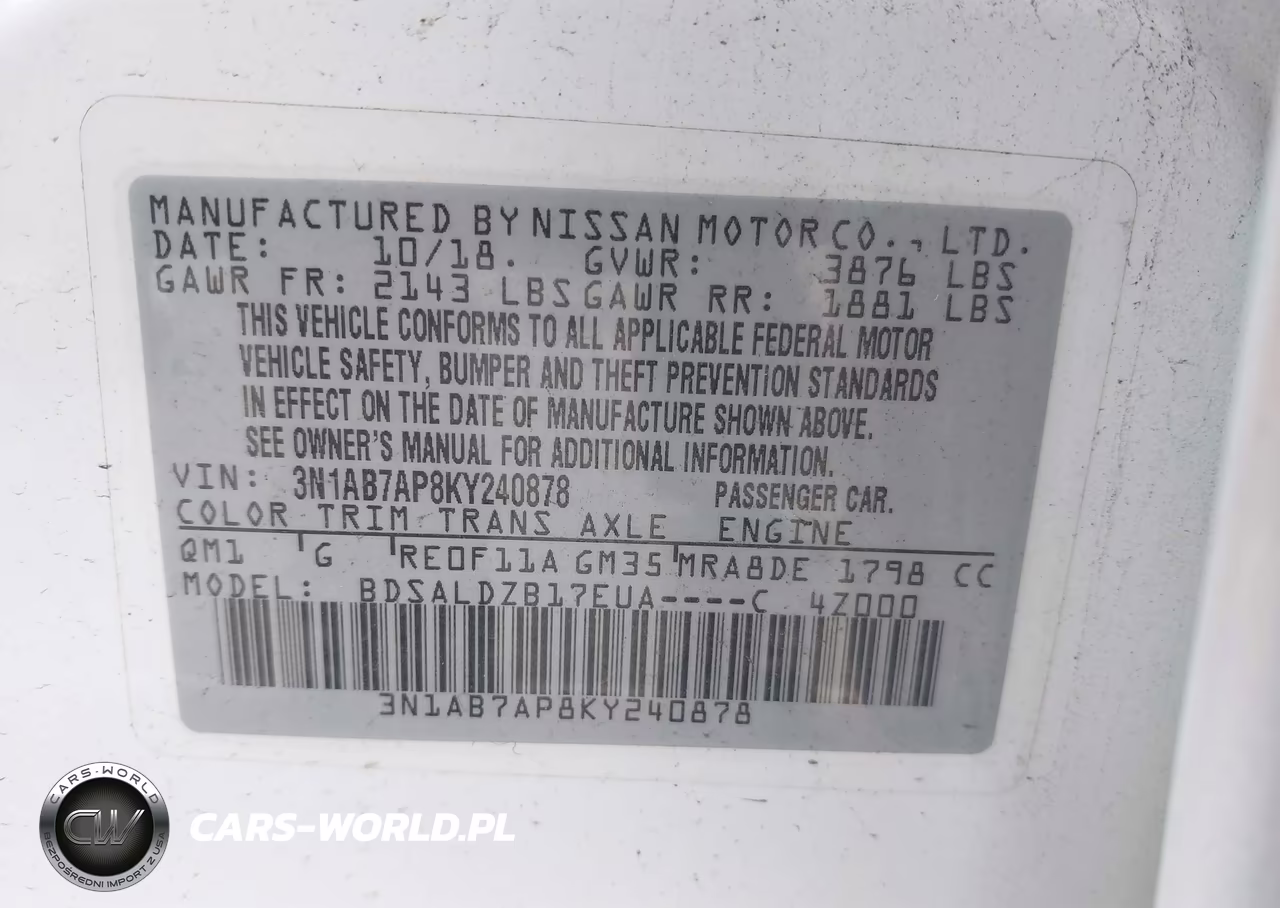 2019 Nissan Sentra Sv VIN:3N1AB7AP8KY240878 - 9