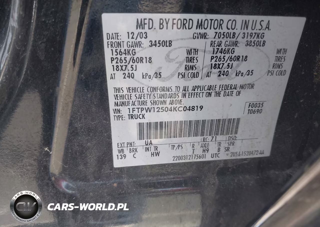 2004 Ford F-150 Lariat-Xlt VIN:1FTPW12504KC04819 - 9