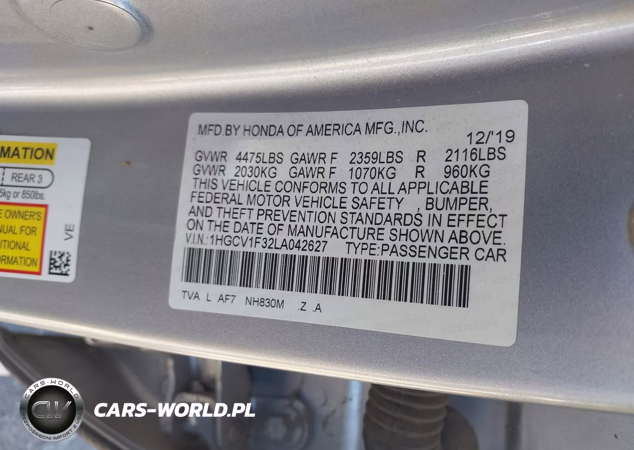 2020 Honda Accord Sport VIN:1HGCV1F32LA042627 - 9