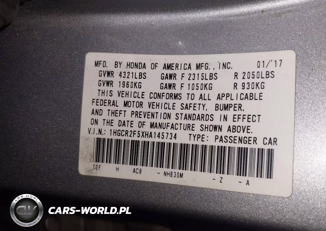 2017 Honda Accord Sport VIN:1HGCR2F5XHA145734 - 9