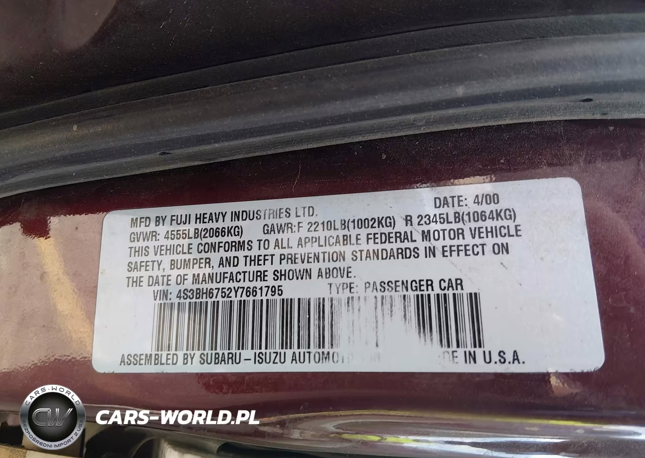 2000 Subaru Outback VIN:4S3BH6752Y7661795 - 9