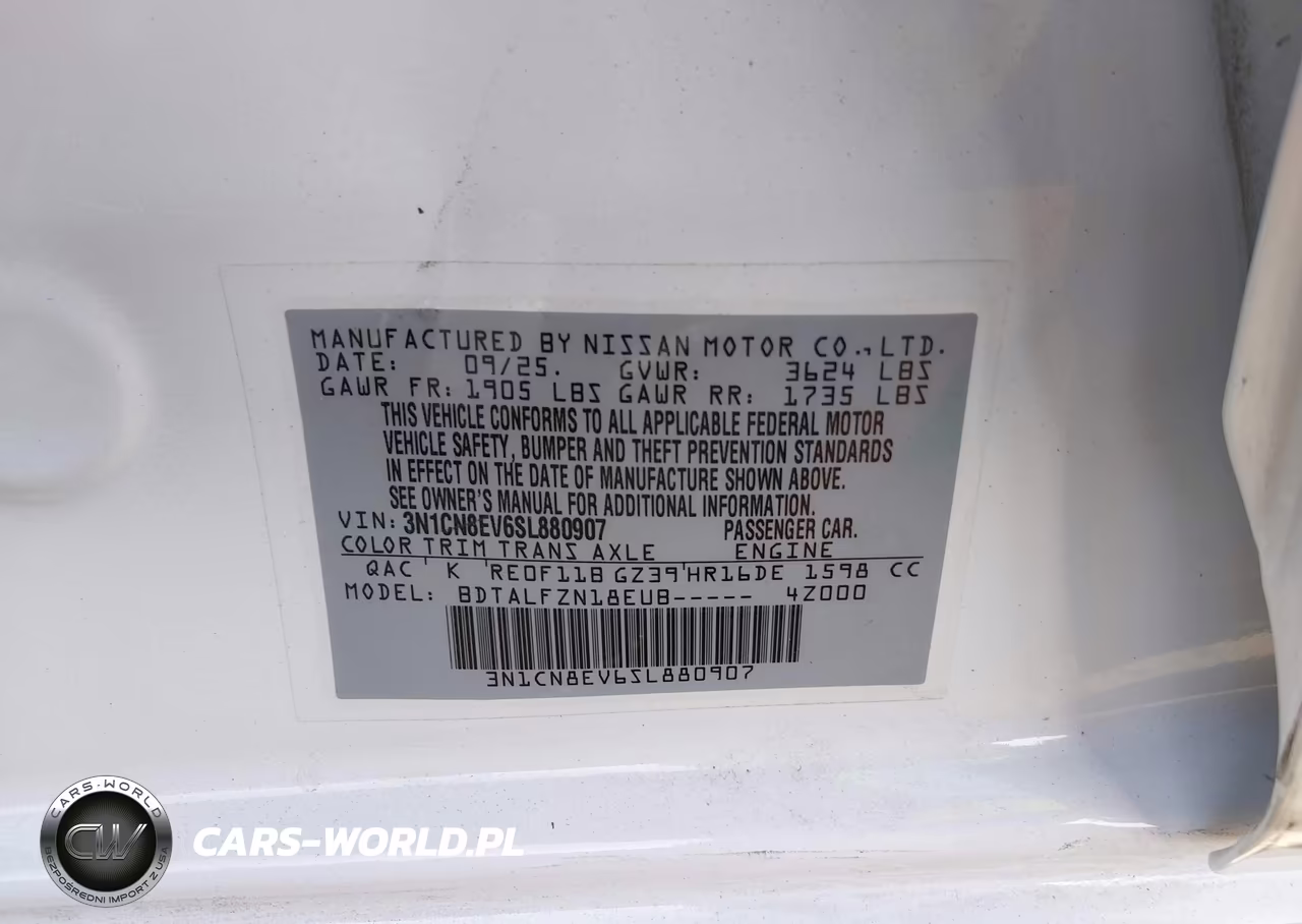 2025 Nissan Versa 1.6 Sv VIN:3N1CN8EV6SL880907 - 9