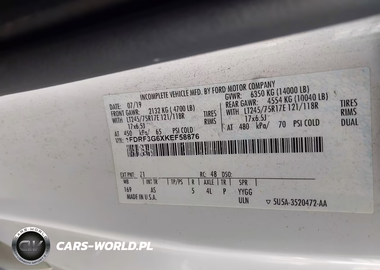 2019 Ford F-350 Chassis Xl VIN:1FDRF3G6XKEF58876 - 8